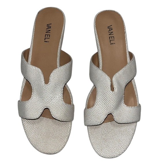 Van Eli Shoes - VAN ELi Tallis Cream Light Tan Snakeskin Embossed Leather Slide Sandals Size 9 N